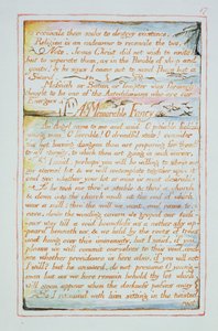 Om hen te verzoenen probeert hij het bestaan te vernietigen..., tekst uit The Marriage of Heaven and Hell, ca. 1790-3 door William Blake